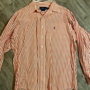 Ralph Lauren Men's Shirt with Orange and White Stripes